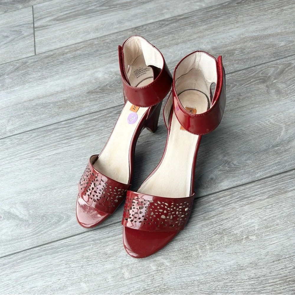 Miz Mooz Wynn Red Patent Leather Laser Cut Sandals